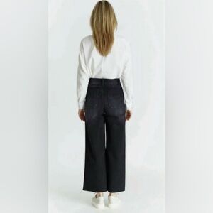 Oat New York Black Wide Leg Cropped Raw Jeans